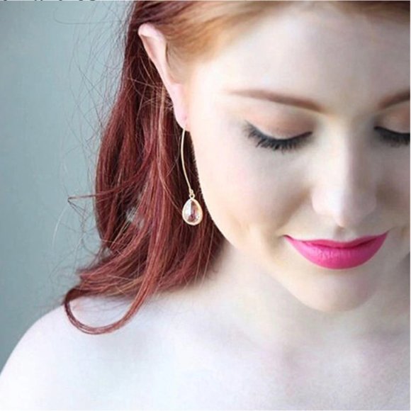 "Dollhouse Teardrops" Crystal Drop Pink Earrings - Picture 3 of 8